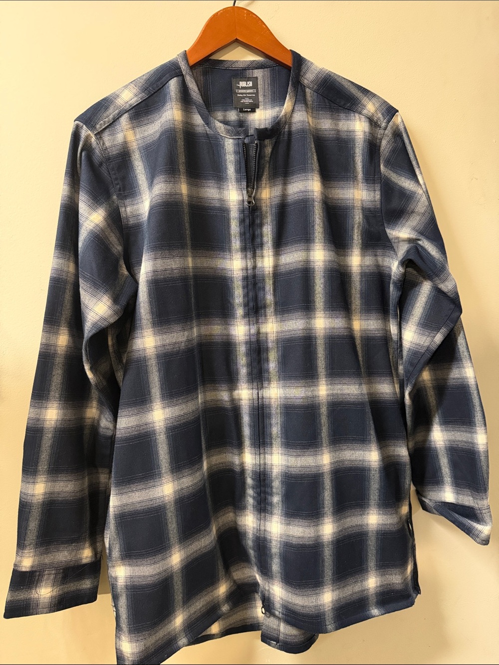 Publish Navy and White Plaid Lightweight Zip Shirt Jacket